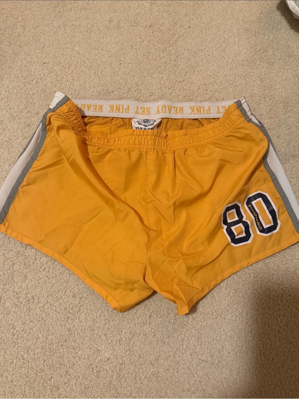 PINK Victoria's Secret Yellow Athletic Shorts with 80 Patch